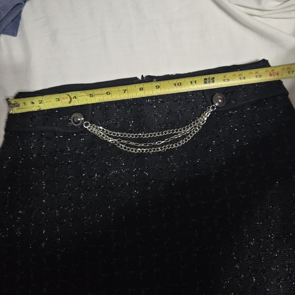 White House Black Market Tweed Mini Skirt Metallic Silver Chain Button 6 - Picture 9 of 10